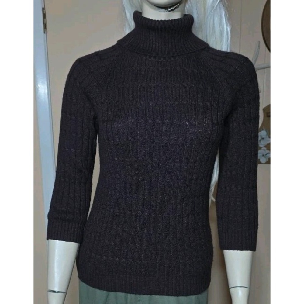 Y2K‎ GEORGE Brown Knit Fitted Turtleneck Pullover Sweater Size Medium 8/10 90's